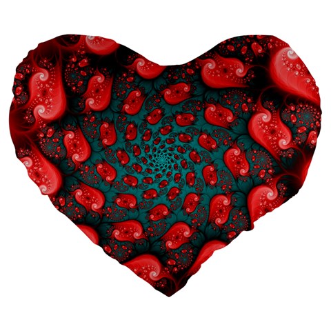 Fractal Red Spiral Abstract Art Large 19  Premium Heart Shape Cushions from ArtsNow.com Front