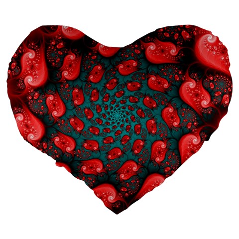 Fractal Red Spiral Abstract Art Large 19  Premium Heart Shape Cushions from ArtsNow.com Back