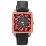 Fractal Red Spiral Abstract Art Rose Gold Leather Watch 