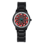 Fractal Red Spiral Abstract Art Stainless Steel Round Watch