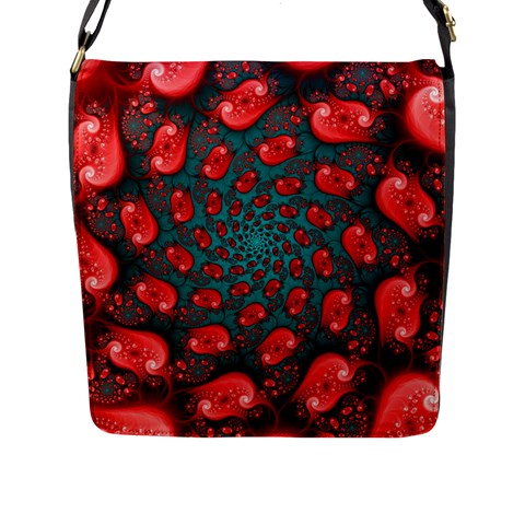 Fractal Red Spiral Abstract Art Flap Closure Messenger Bag (L) from ArtsNow.com Front