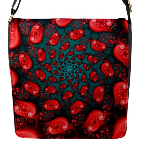 Fractal Red Spiral Abstract Art Flap Closure Messenger Bag (S) from ArtsNow.com Front