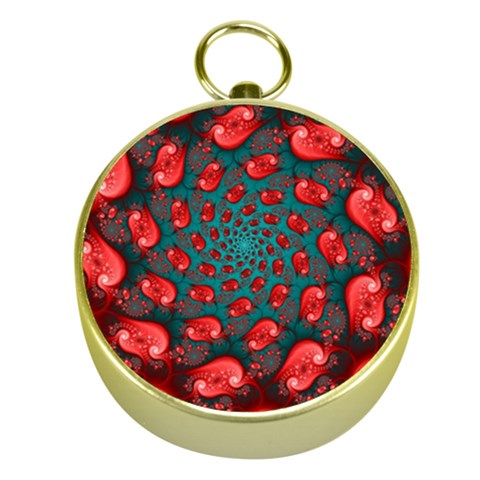 Fractal Red Spiral Abstract Art Gold Compasses from ArtsNow.com Front