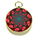 Fractal Red Spiral Abstract Art Gold Compasses