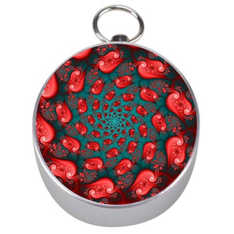 Fractal Red Spiral Abstract Art Silver Compasses from ArtsNow.com Front