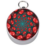 Fractal Red Spiral Abstract Art Silver Compasses