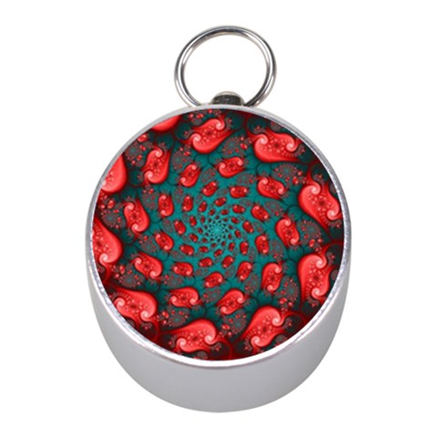 Fractal Red Spiral Abstract Art Mini Silver Compasses from ArtsNow.com Front