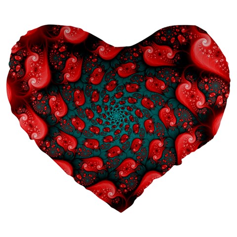 Fractal Red Spiral Abstract Art Large 19  Premium Flano Heart Shape Cushions from ArtsNow.com Front