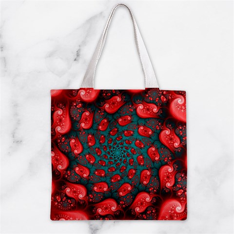 Fractal Red Spiral Abstract Art Zipper Grocery Tote Bag from ArtsNow.com Front