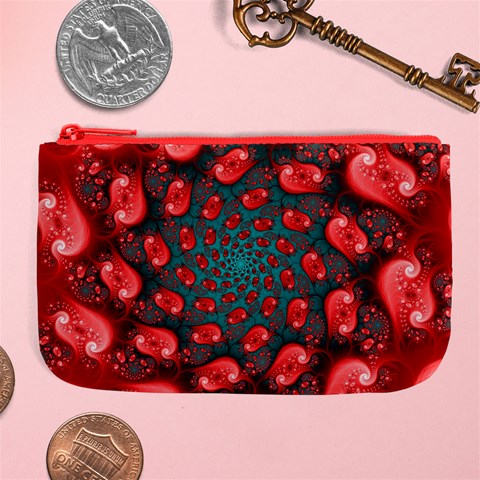 Fractal Red Spiral Abstract Art Large Coin Purse from ArtsNow.com Front