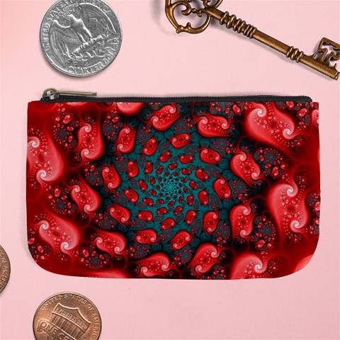 Fractal Red Spiral Abstract Art Large Coin Purse from ArtsNow.com Front