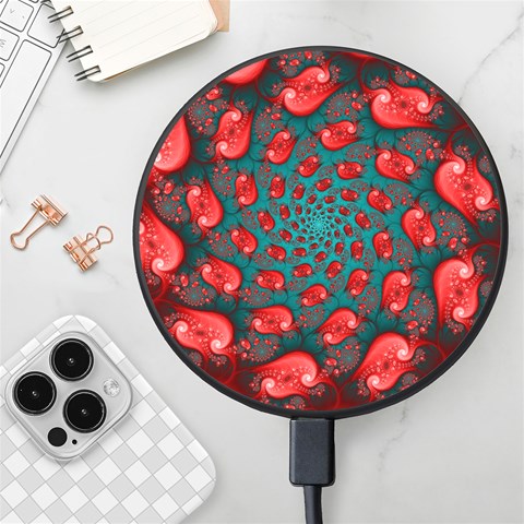 Fractal Red Spiral Abstract Art Wireless Fast Charger(Black) from ArtsNow.com Front