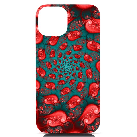 Fractal Red Spiral Abstract Art iPhone 14 Black UV Print Case from ArtsNow.com Front