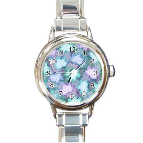 Leaves Glitter Background Winter Round Italian Charm Watch from ArtsNow.com Front