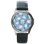 Leaves Glitter Background Winter Round Metal Watch