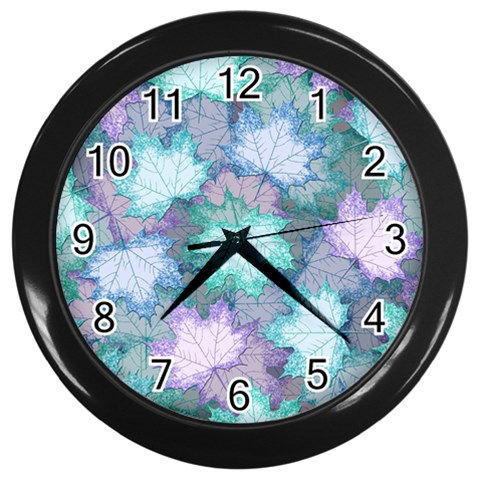 Leaves Glitter Background Winter Wall Clock (Black) from ArtsNow.com Front