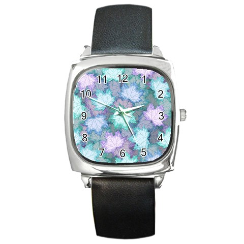 Leaves Glitter Background Winter Square Metal Watch from ArtsNow.com Front