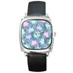 Leaves Glitter Background Winter Square Metal Watch