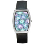 Leaves Glitter Background Winter Barrel Style Metal Watch