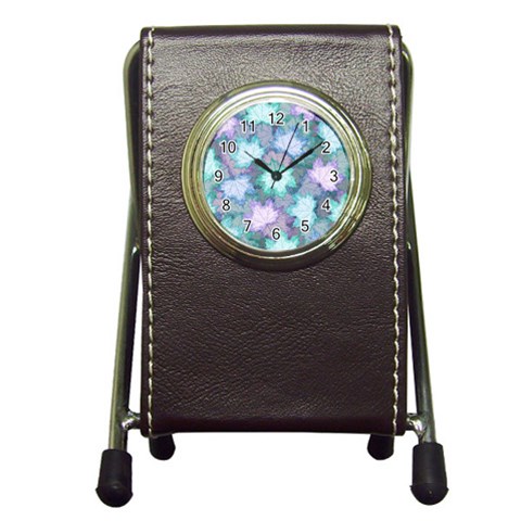Leaves Glitter Background Winter Pen Holder Desk Clock from ArtsNow.com Front