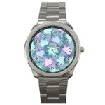 Leaves Glitter Background Winter Sport Metal Watch