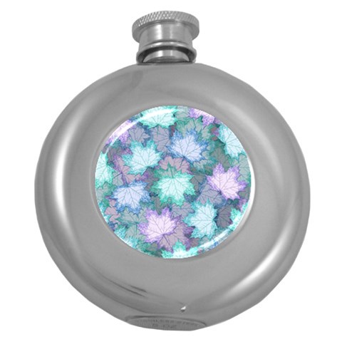Leaves Glitter Background Winter Round Hip Flask (5 oz) from ArtsNow.com Front