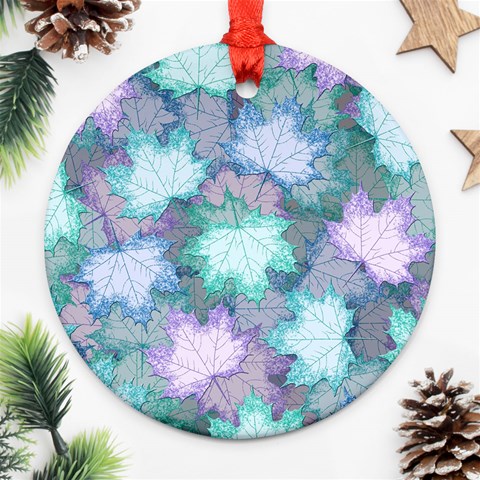 Leaves Glitter Background Winter Round Ornament (Two Sides) from ArtsNow.com Front