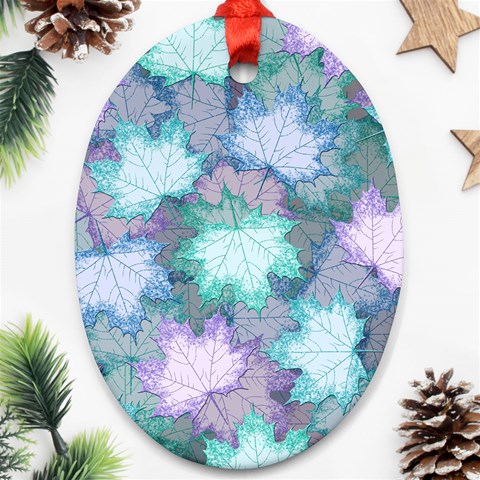 Leaves Glitter Background Winter Oval Ornament (Two Sides) from ArtsNow.com Front
