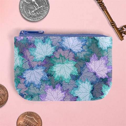Leaves Glitter Background Winter Mini Coin Purse from ArtsNow.com Front