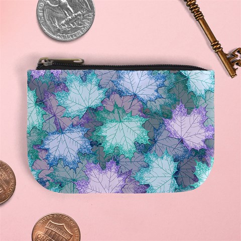 Leaves Glitter Background Winter Mini Coin Purse from ArtsNow.com Front