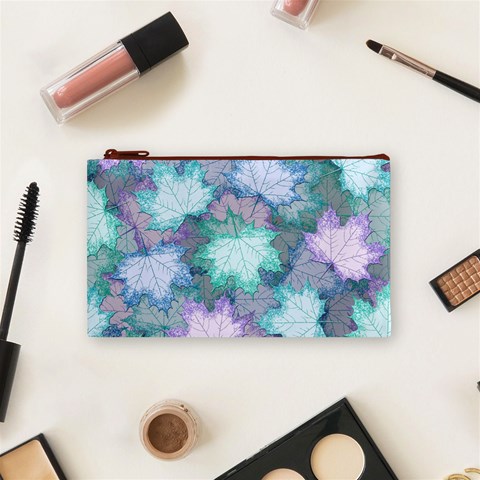 Leaves Glitter Background Winter Cosmetic Bag (Small) from ArtsNow.com Front