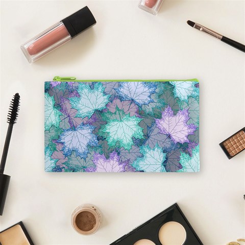 Leaves Glitter Background Winter Cosmetic Bag (Small) from ArtsNow.com Front