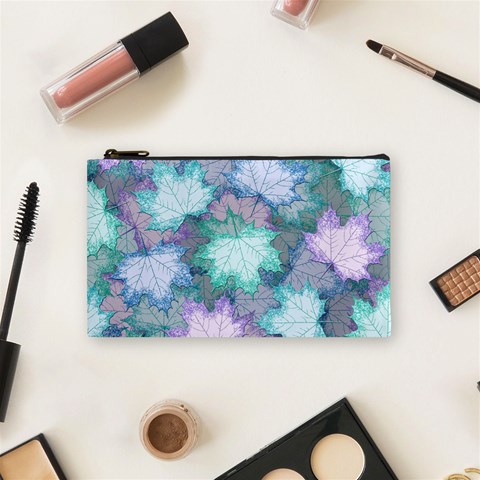Leaves Glitter Background Winter Cosmetic Bag (Small) from ArtsNow.com Front