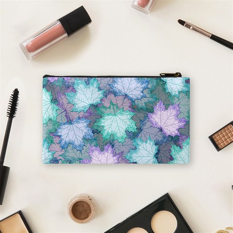 Leaves Glitter Background Winter Cosmetic Bag (Small) from ArtsNow.com Back