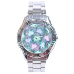 Leaves Glitter Background Winter Stainless Steel Analogue Watch