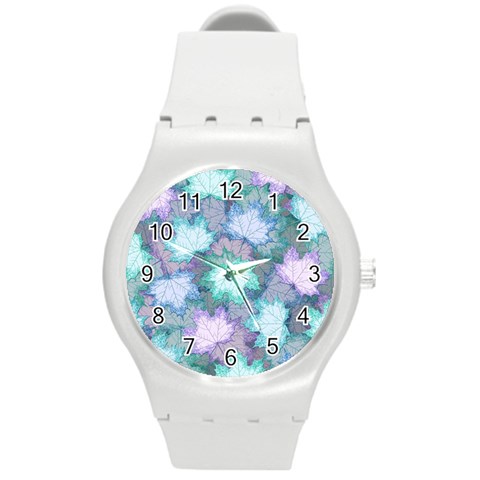 Leaves Glitter Background Winter Round Plastic Sport Watch (M) from ArtsNow.com Front