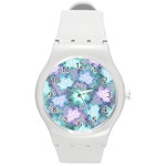 Leaves Glitter Background Winter Round Plastic Sport Watch (M)