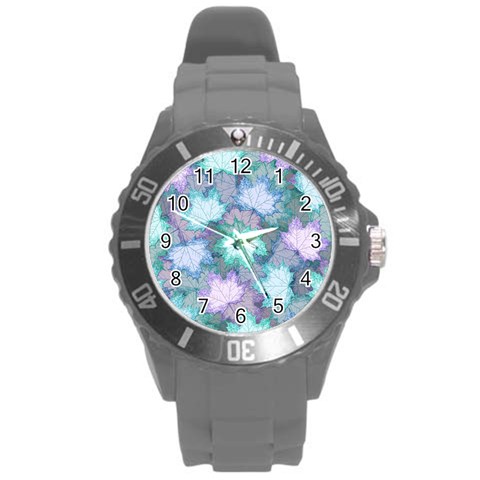 Leaves Glitter Background Winter Round Plastic Sport Watch (L) from ArtsNow.com Front