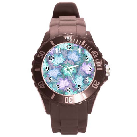 Leaves Glitter Background Winter Round Plastic Sport Watch (L) from ArtsNow.com Front
