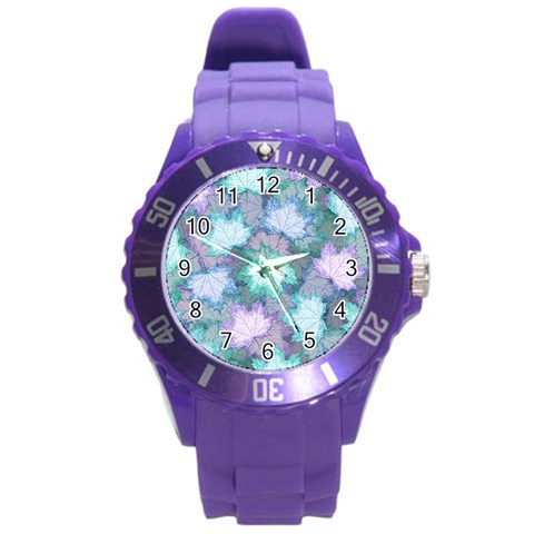 Leaves Glitter Background Winter Round Plastic Sport Watch (L) from ArtsNow.com Front