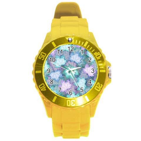 Leaves Glitter Background Winter Round Plastic Sport Watch (L) from ArtsNow.com Front