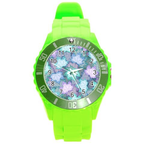 Leaves Glitter Background Winter Round Plastic Sport Watch (L) from ArtsNow.com Front
