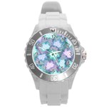 Leaves Glitter Background Winter Round Plastic Sport Watch (L)