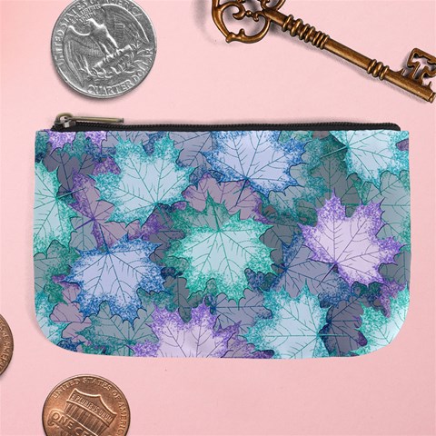 Leaves Glitter Background Winter Large Coin Purse from ArtsNow.com Front