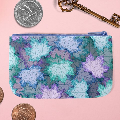 Leaves Glitter Background Winter Large Coin Purse from ArtsNow.com Back