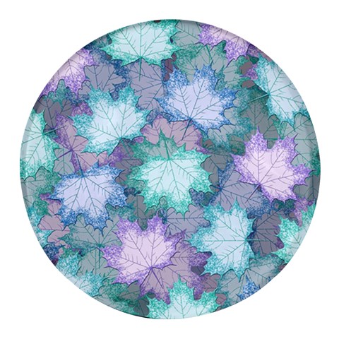 Leaves Glitter Background Winter Round Glass Fridge Magnet (4 pack) from ArtsNow.com Front