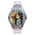 Beautiful Angel Girl In Blue Knit Sweater Stainless Steel Analogue Watch