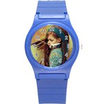 Beautiful Angel Girl In Blue Knit Sweater Round Plastic Sport Watch (S)