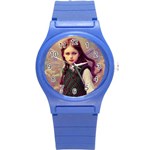 Beautiful Angel Girl In Green And Red  Knit Vest Round Plastic Sport Watch (S)