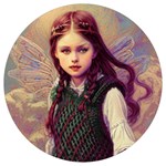 Beautiful Angel Girl In Green And Red  Knit Vest Round Trivet